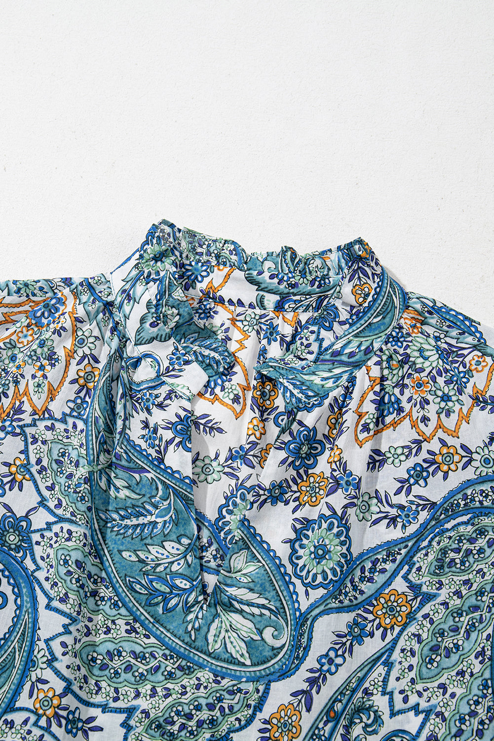Blue Bohemian Paisley Floral V Neck Short Sleeve Mini Dress Floral Dresses JT's Designer Fashion