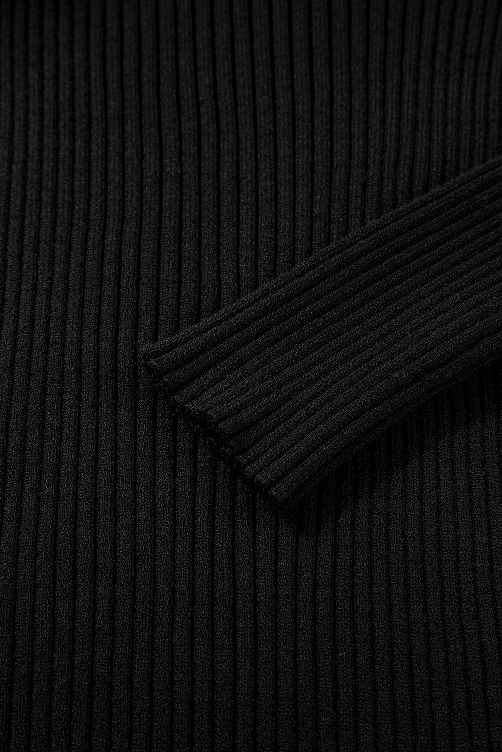 Black Ribbed Knit Cold Shoulder Choker Neck Sweater Sweaters JT's Designer Fashion