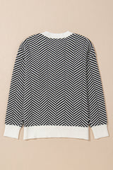 Black Contrast Edge Crew Neck Drop Shoulder Sweater Sweaters JT's Designer Fashion