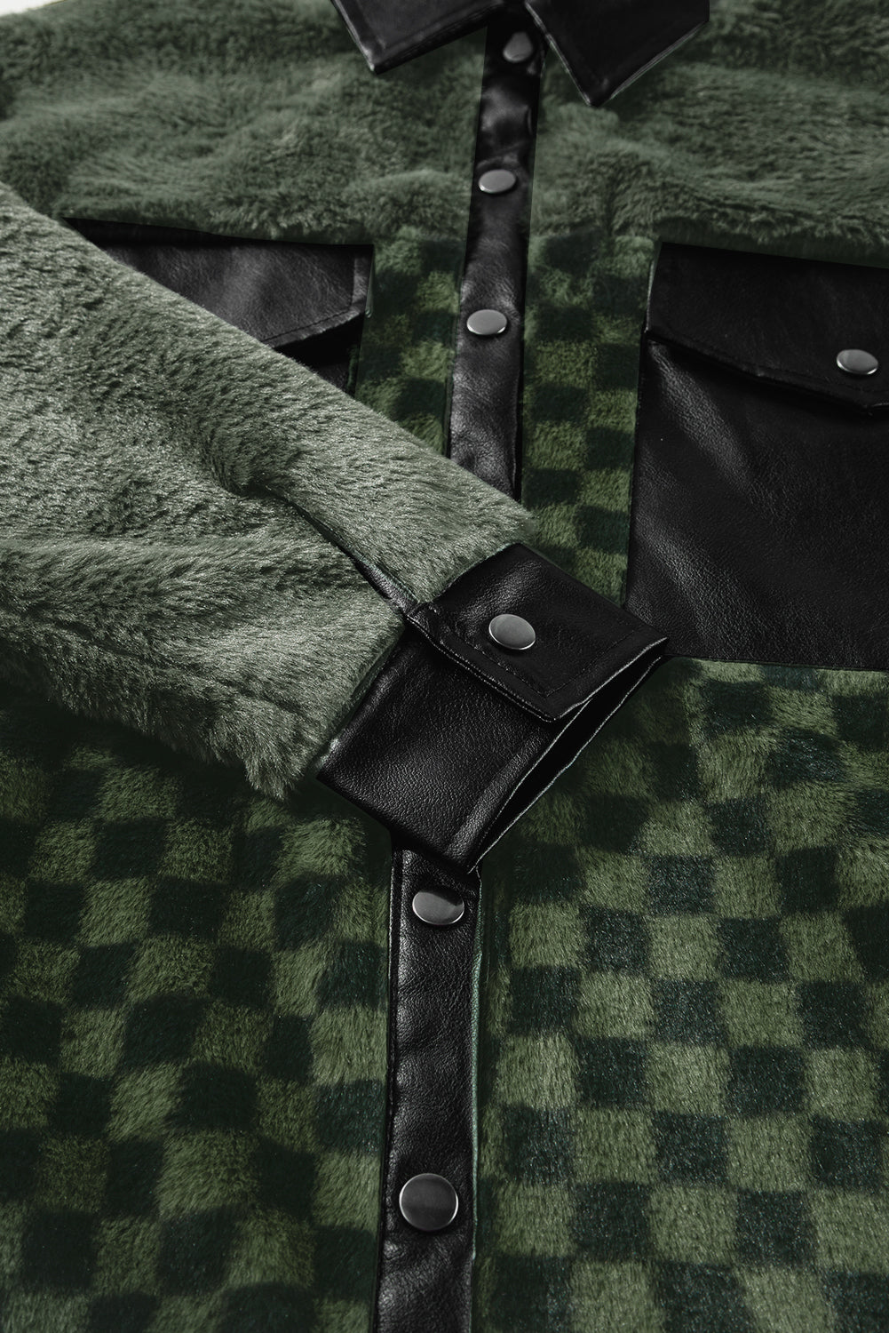 Vineyard Green Fleece Checkerboard Flap Pocket Snap Button Jacket Jackets JT's Designer Fashion