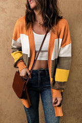Open Front Pocketed Colorblock Cardigan Sweaters & Cardigans JT's Designer Fashion