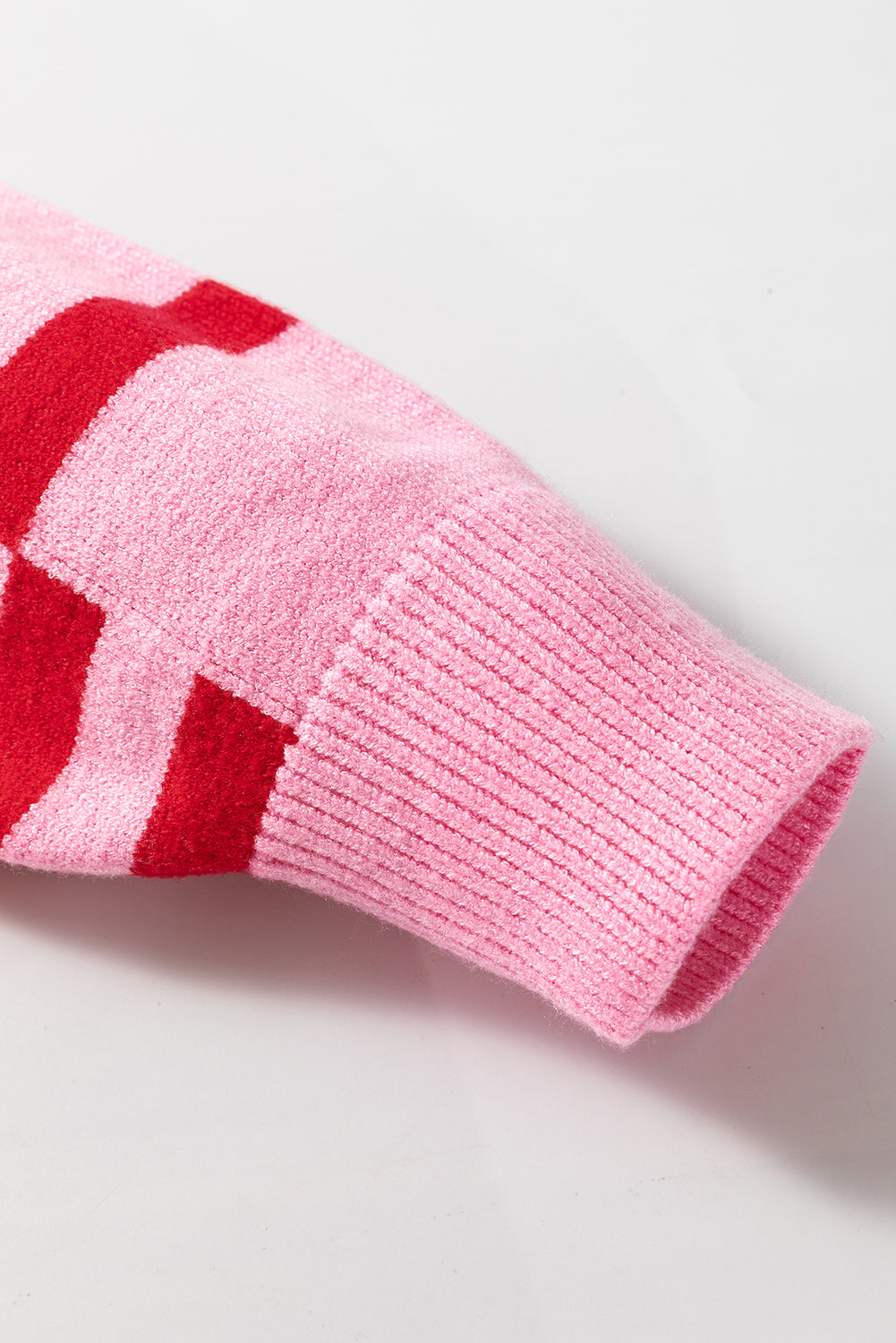 Pink Stripe Bubble Sleeve Drop Shoulder Ribbed Trim Sweater Sweaters JT's Designer Fashion
