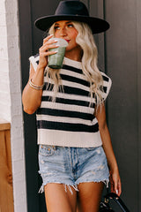 Black Stripe Round Neck Knit Tank Top Sweaters & Cardigans JT's Designer Fashion
