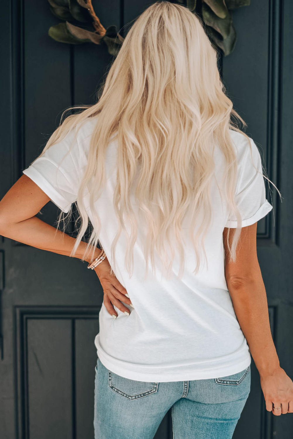 White Sequin Strawberry Patched Crew Neck T Shirt Graphic Tees JT's Designer Fashion