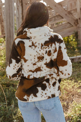 Zip Collar Cow Print Fleece Sweatshirt Sweatshirts & Hoodies JT's Designer Fashion