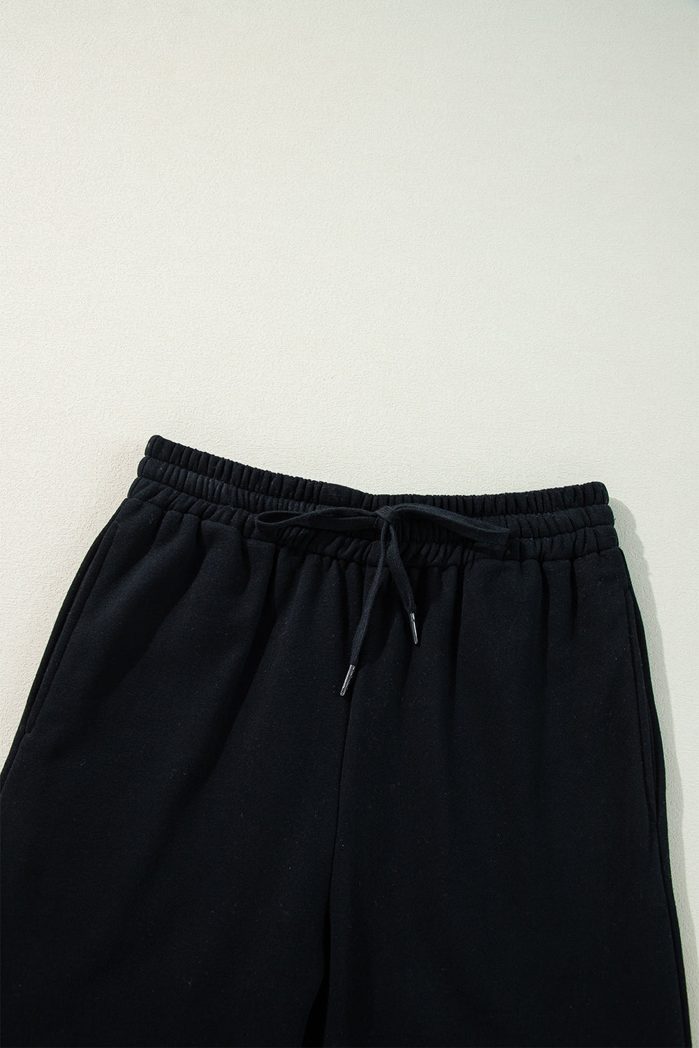 Black Solid Color Fleece Lined Drawstring Waist Casual Pants Pants & Culotte JT's Designer Fashion