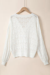 White Lightweight Buttoned Front Crochet Cardigan Cardigans JT's Designer Fashion