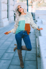 Leopard Patchwork Color Block Ribbed Long Sleeve Top Long Sleeve Tops JT's Designer Fashion