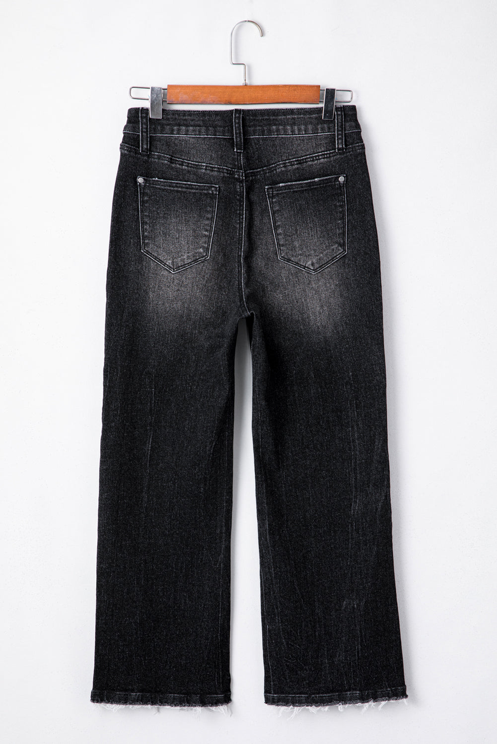 Carbon Grey Mineral Wash Raw Hem High Waist Flared Jeans Jeans JT's Designer Fashion