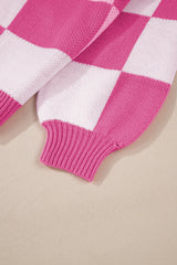 Rose Checkered Bishop Sleeve Sweater Sweaters JT's Designer Fashion