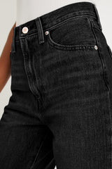 Black Raw Hem Straight Leg Loose High Waist Jeans Jeans JT's Designer Fashion
