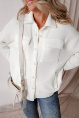 White Solid Color Corduroy Buttoned Long Sleeve Jacket Jackets JT's Designer Fashion