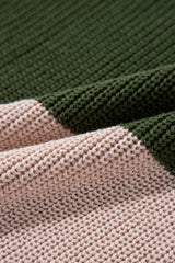 Green Color Block Striped Buttoned Shoulder Split Sweater Sweaters JT's Designer Fashion
