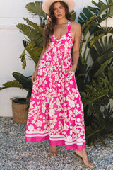 Rose Floral V Neck Crisscross Backless Long Dress Maxi Dresses JT's Designer Fashion