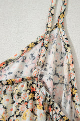 Khaki Boho Floral Printed Tie Waist Flared Sundress Floral Dresses JT's Designer Fashion
