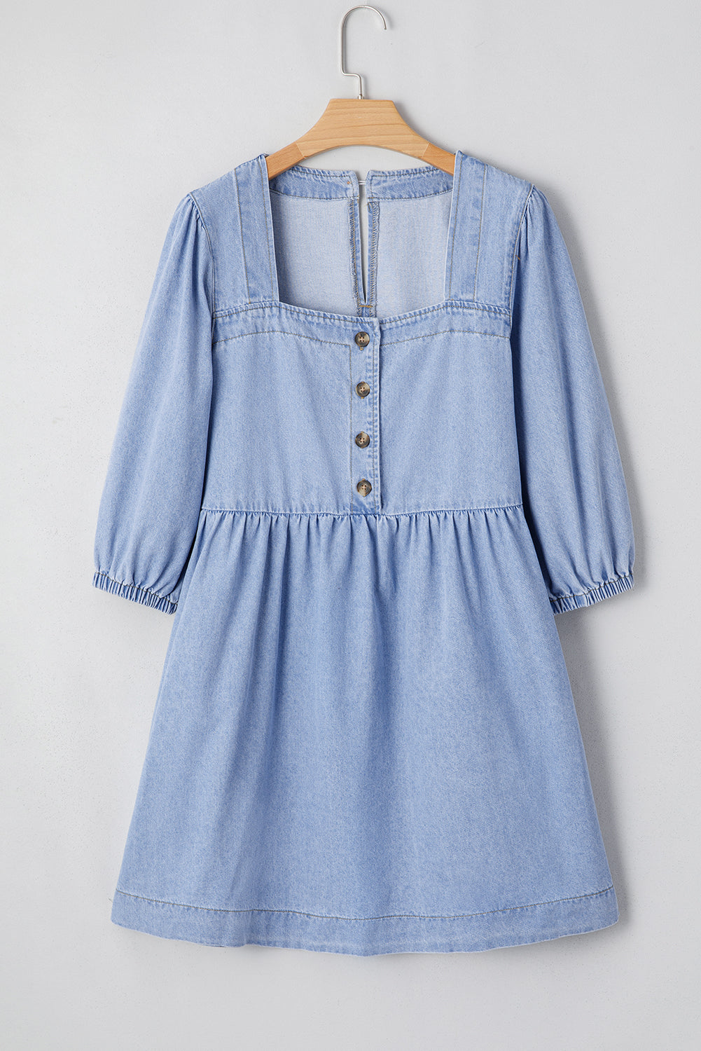 Beau Blue Denim Button Detail Babydoll Square Neck Mini Dress Mini Dresses JT's Designer Fashion