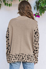 Khaki Leopard High Neck Side Slit Oversized Sweater Sweaters & Cardigans JT's Designer Fashion