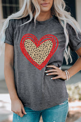 Gray Sequin Leopard Heart Graphic T-shirt Graphic Tees JT's Designer Fashion