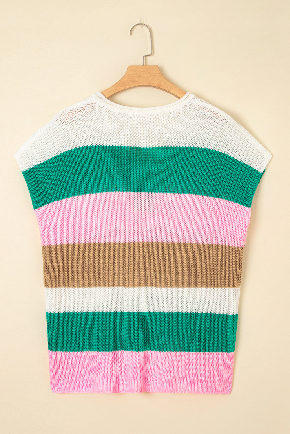 Multicolour Plus Size Striped Colorblock V Neck Short Sleeve Sweater Plus Size Sweaters & Cardigans JT's Designer Fashion