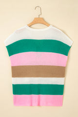 Multicolour Plus Size Striped Colorblock V Neck Short Sleeve Sweater Plus Size Sweaters & Cardigans JT's Designer Fashion