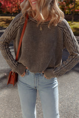 Dark Brown Contrast Cable Knit Sleeve Casual Sweater Dark Brown 100%Cotton Sweaters JT's Designer Fashion
