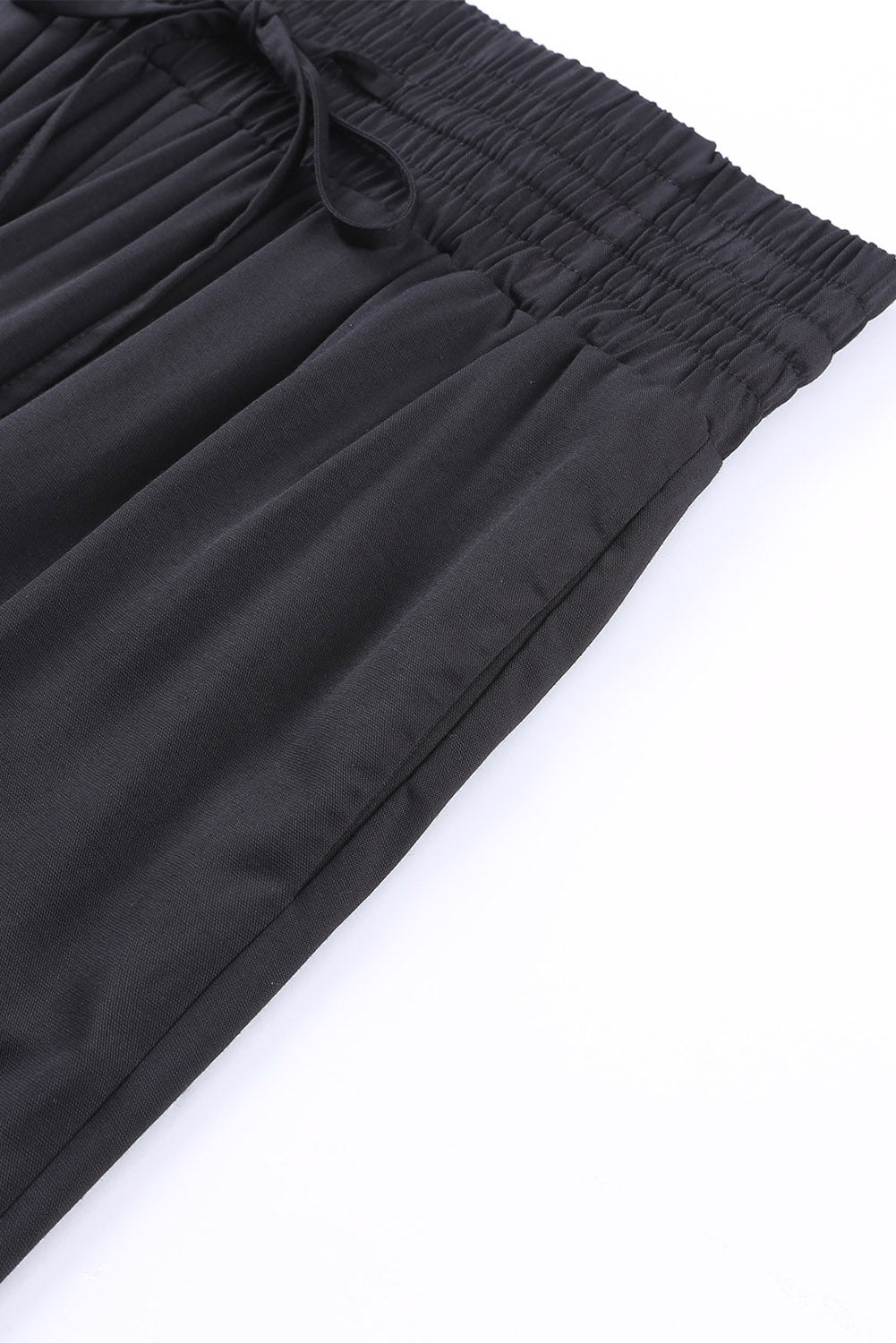 Black Drawstring Elastic Waist Casual Wide Leg Pants Pants & Culotte JT's Designer Fashion