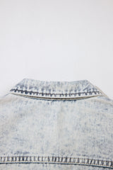 Beau Blue Light Wash Buttoned Chest Pocket Puff Sleeve Denim Jacket Denim Jackets JT's Designer Fashion