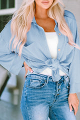 Sky Blue Roll Tab Sleeve Ribbed Cording Shacket Jackets JT's Designer Fashion