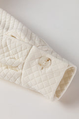 White Solid Color Quilted Sherpa Patchwork Button Up Shacket Jackets JT's Designer Fashion