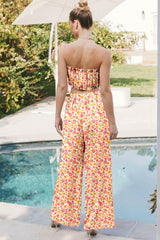 Pink Boho Floral Bandeau Top and High Waist Wide Leg Pants Set Pant Sets JT's Designer Fashion