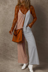 Yellow Stripe Two Tone Contrast Spaghetti Strap Backless Overall Jumpsuits & Rompers JT's Designer Fashion