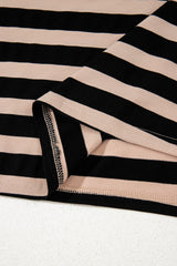 Black Stripe Casual Round Neck T-shirt Maxi Dress with Pockets T Shirt Dresses JT's Designer Fashion