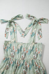 Gray Floral Knotted Strap Smocked Tiered Ruffle Mini Dress Floral Dresses JT's Designer Fashion