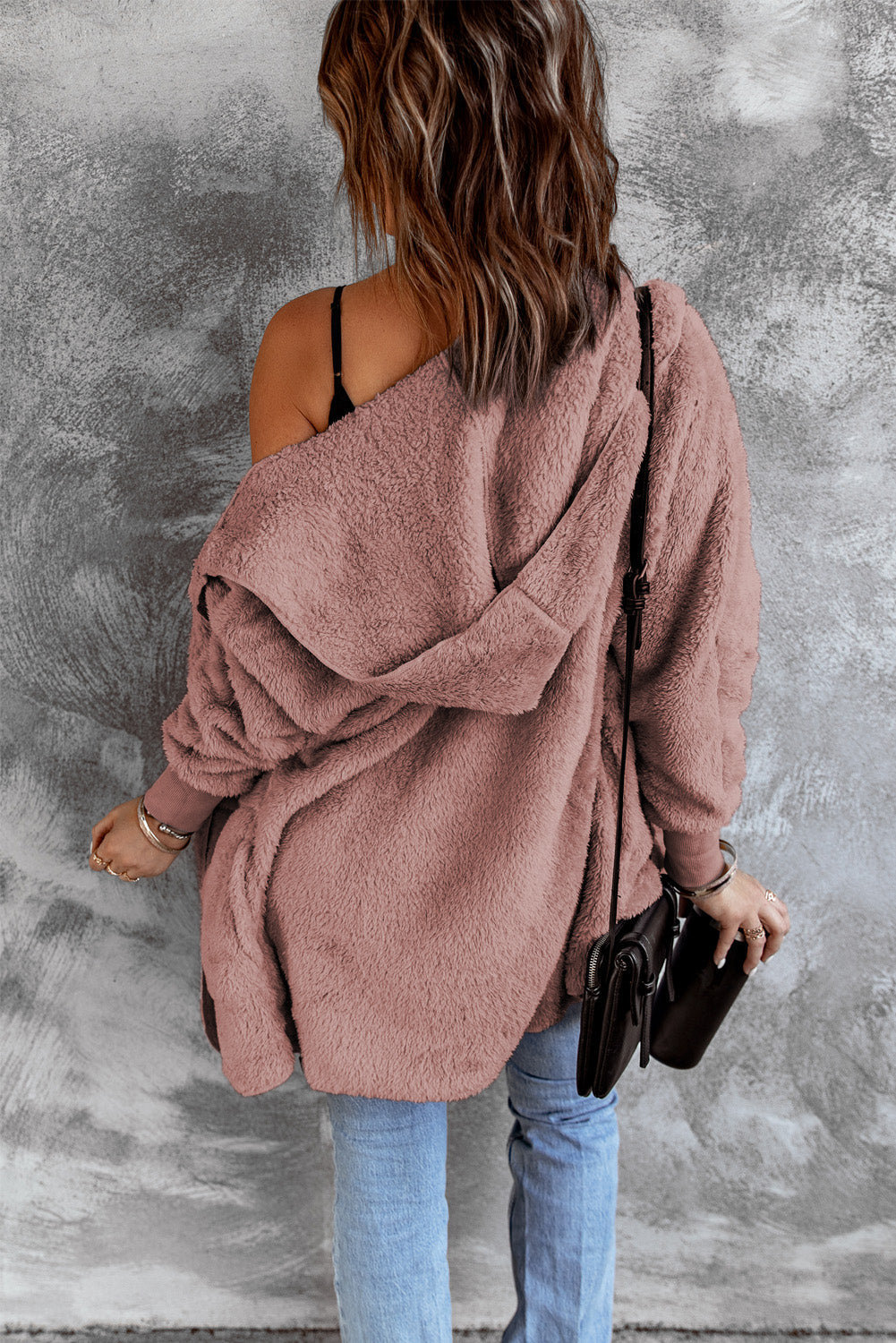 Pink Pink Soft Fleece Hooded Open Front Jacket Jackets JT's Designer Fashion