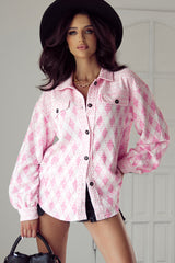 Delicacy Geometric Print Textured Flap Detail Shacket with Pocket Jackets JT's Designer Fashion