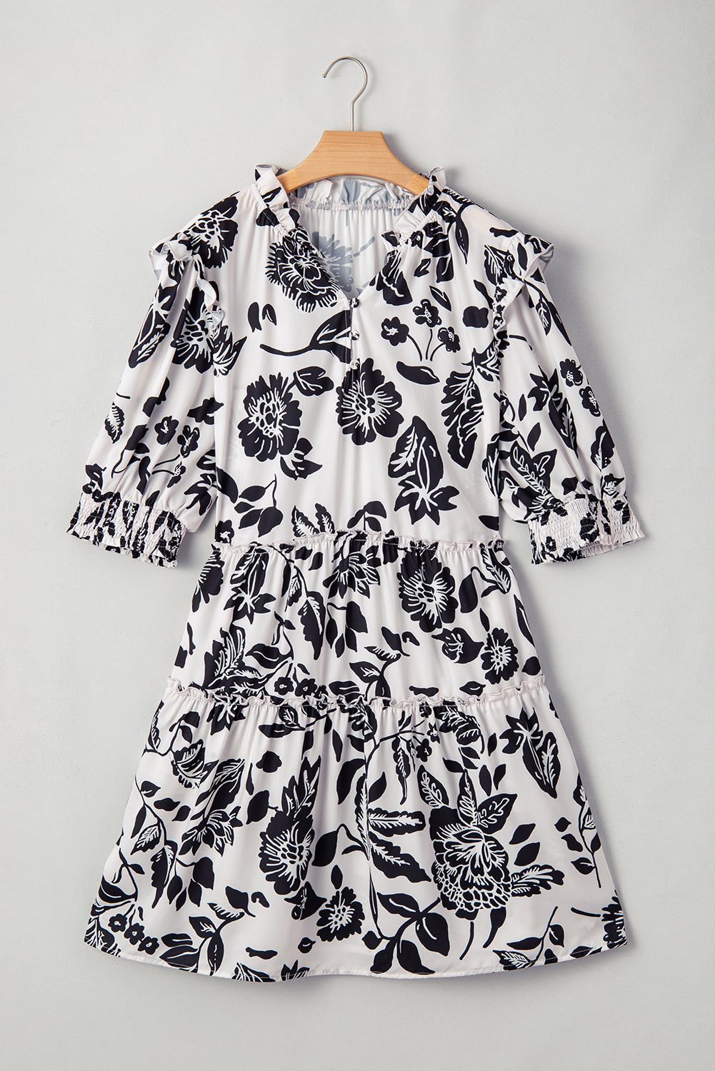 Black Floral Print Tiered Frilled Half Sleeve Plus Size Mini Dress Plus Size Mini Dresses JT's Designer Fashion