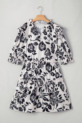 Black Floral Print Tiered Frilled Half Sleeve Plus Size Mini Dress Plus Size Mini Dresses JT's Designer Fashion
