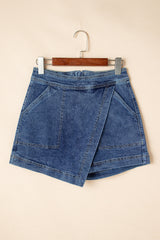 Ashleigh Blue Faux Wrapped Mini Denim Skort Denim Shorts JT's Designer Fashion