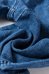 Sail Blue Mineral Wash Drawstring Elastic Waistband Loose Straight Denim Pants Jeans JT's Designer Fashion