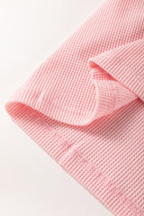 Pink Floral Patch Color Block Striped Sleeve Textured Top Long Sleeve Tops JT's Designer Fashion