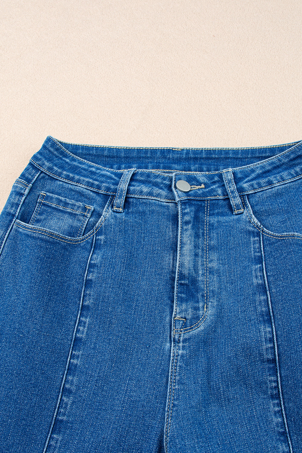 Dark Blue Plain Seam Detail Flared Bottom Ankle Length Jeans Jeans JT's Designer Fashion
