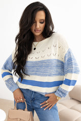 Light Blue Open Stitch Puff Sleeve Sweater Sweaters JT's Designer Fashion