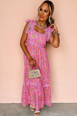 Rose Floral Lace Tied Strap Empire Waist Maxi Dress Floral Dresses JT's Designer Fashion