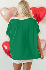 Green Oversized Color Block Boat Neck Tunic Blouse Blouses & Shirts JT's Designer Fashion