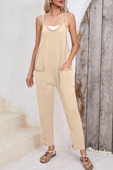 Apricot Side Pockets Harem Pants Sleeveless V Neck Jumpsuit Bottoms JT's Designer Fashion