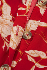 Red Floral Print Buttoned Front V Neck Tiered Short Sleeve Midi Dress Midi Dresses JT's Designer Fashion