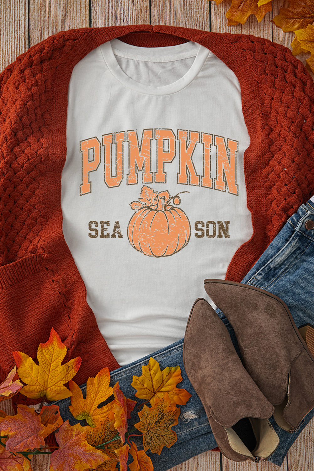 White PUMPKIN SEASON Cracking Printed Cotton Blend T Shirt Graphic Tees JT's Designer Fashion