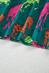 Green Horse Printed Long Sleeve Collared Buttoned Plus Size Midi Dress Plus Size Midi Dresses JT's Designer Fashion