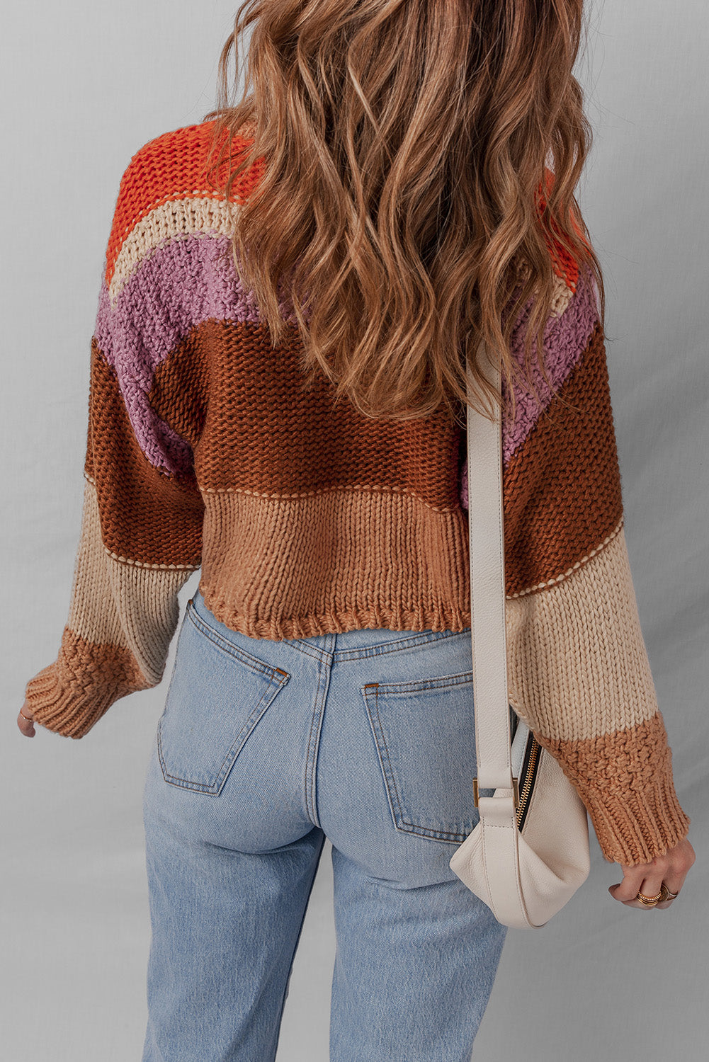 Multicolour Cropped Colorblock Drop Shoulder Knitted Sweater Sweaters JT's Designer Fashion