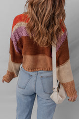 Multicolour Cropped Colorblock Drop Shoulder Knitted Sweater Sweaters JT's Designer Fashion